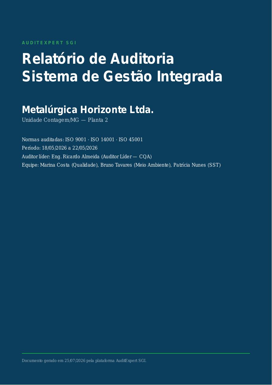 Página 1 do modelo de relatório de auditoria — Capa institucional